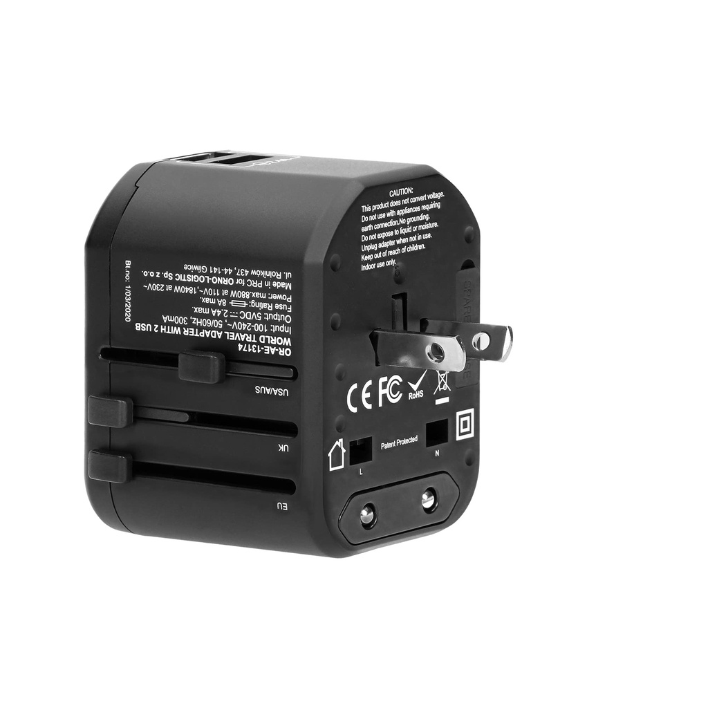 ADAPTOR  UNIVERSAL GOworld 240V 8A 2xUSB 2.4A GTV