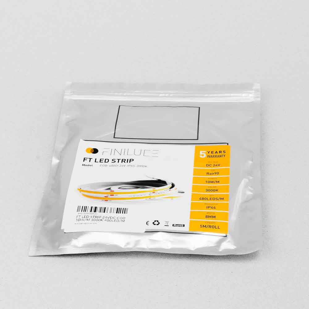 FT LED STRIP 24VDC COB 10W/M 3000K 480LED/M IP44 8MM 5M 5ANI