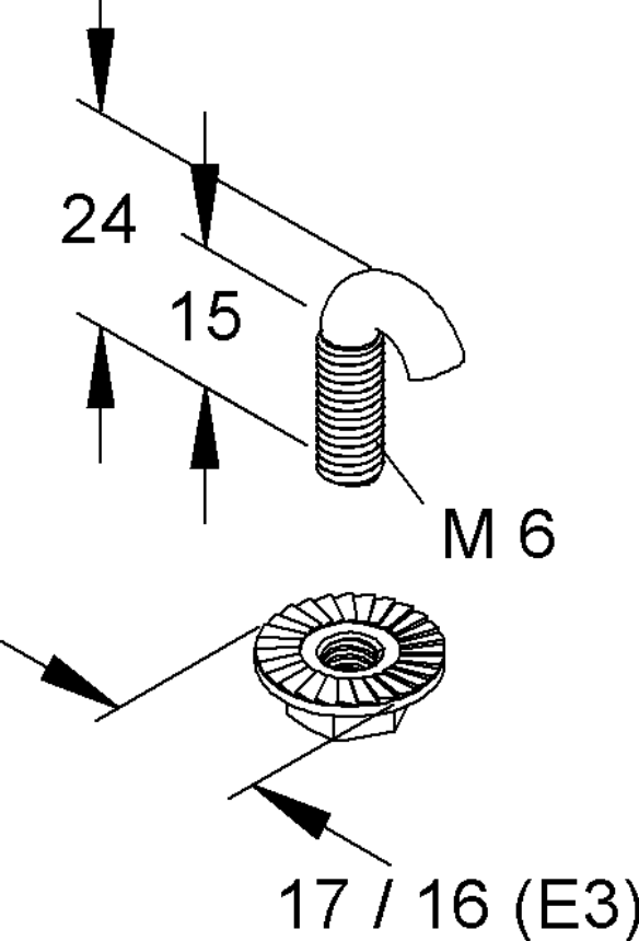 NIEDAX SURUB CU CARLIG M6 CU PIULITA CU FLANSA DINTATA FI-17MM GRSM6V