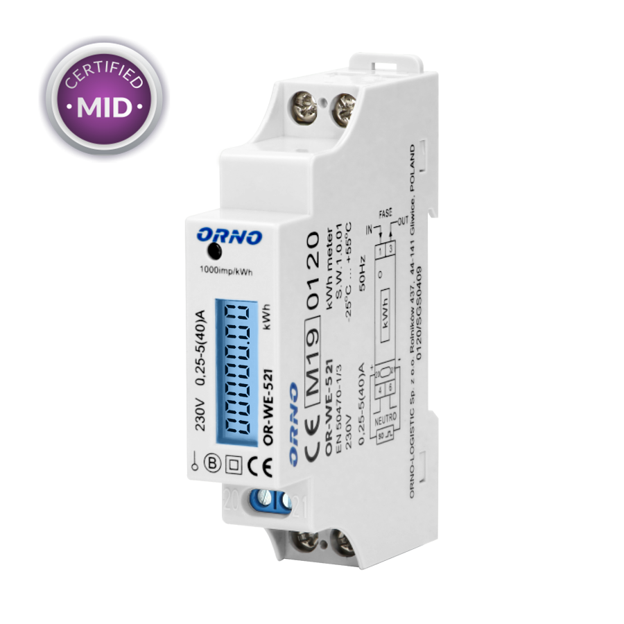 CONTOR MONOFAZAT DIGIT SINA 1M 40A IP20 OR-WE-521